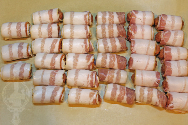 bacon wrapped smokies with brown sugar and butter